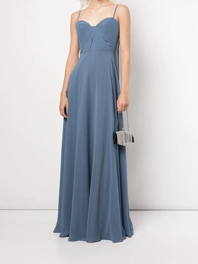 Shop Marchesa Notte Bridesmaids Long Spaghetti-strap Dress In Blau