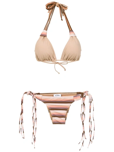 Shop Amir Slama Striped Bikini Set In Neutrals