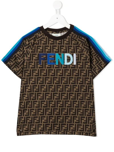 Shop Fendi Ff-logo Cotton T-shirt In Brown