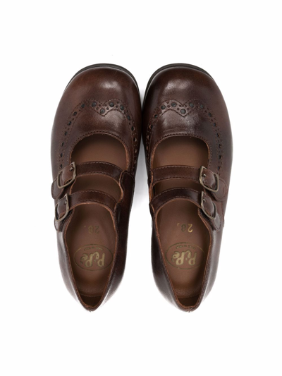 Shop Pèpè Buckle-fastening Leather Ballerina Shoes In Brown