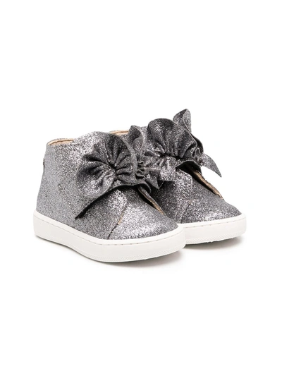 Shop Florens Bow-detail Metallic-tone Trainers In Silver