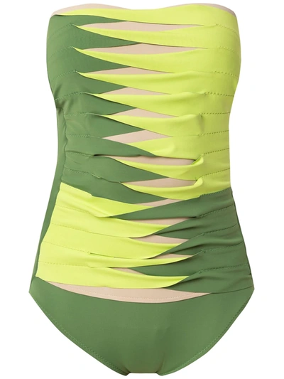 Shop Amir Slama Sleeveless Printed Swimsuit In Green