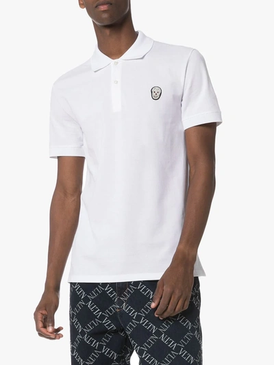 ALEXANDER MCQUEEN SKULL LOGO-EMBROIDERED POLO SHIRT - 白色