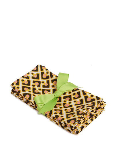 La Doublej Set Of 2 Geometric-print Table Mats In Weiss