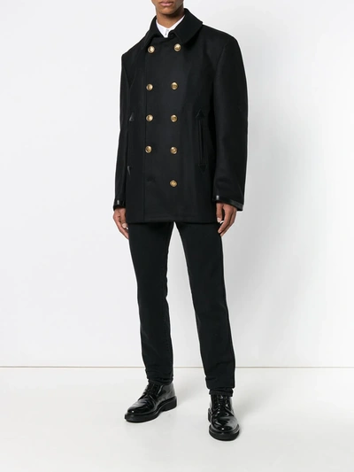 Givenchy Leather-cuff Wool-blend Peacoat In Black
