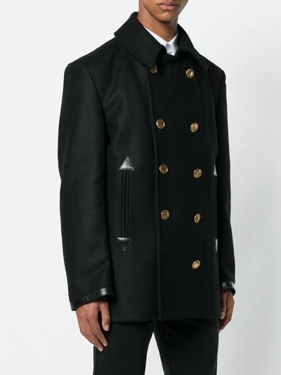 Givenchy Leather-cuff Wool-blend Peacoat In Black