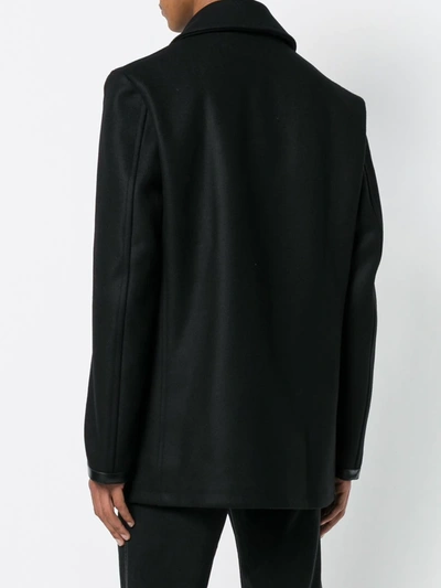 Givenchy Leather-cuff Wool-blend Peacoat In Black