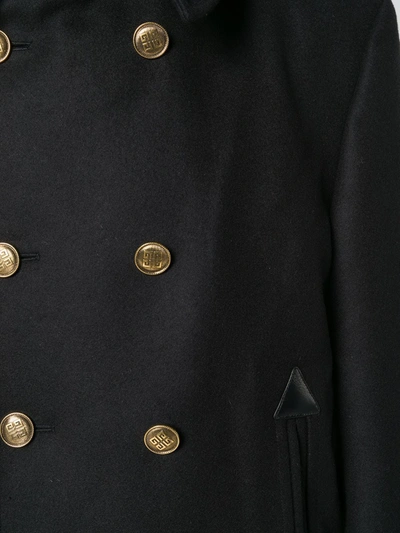 Givenchy Leather-cuff Wool-blend Peacoat In Black