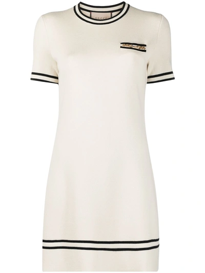 Shop Gucci Horsebit Short-sleeve Knitted Dress In Neutrals