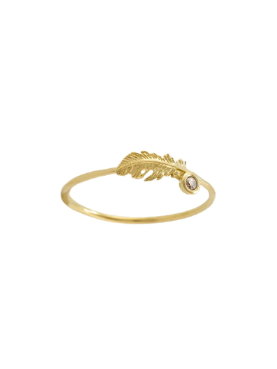 Shop Alex Monroe 18kt Yellow Gold Plume Feather Champagne Diamond Ring