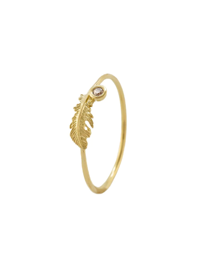 Shop Alex Monroe 18kt Yellow Gold Plume Feather Champagne Diamond Ring