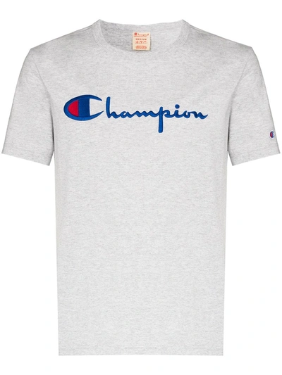 Shop Champion Script Embroidered Logo T-shirt In Grey