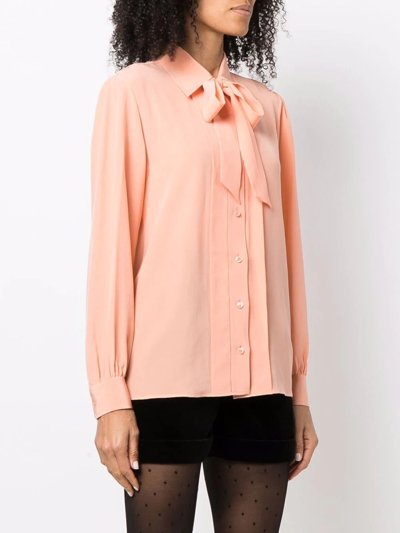 Shop Saint Laurent Pussy-bow Collar Blouse In Orange
