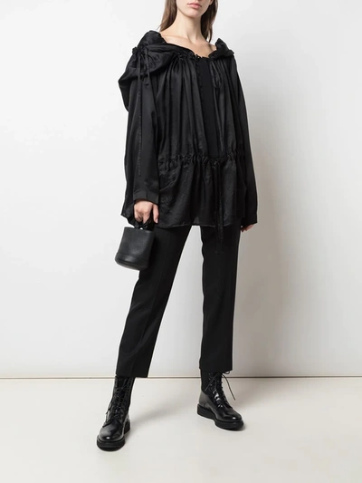 Shop Ann Demeulemeester Hooded Pleated Blouse In Black