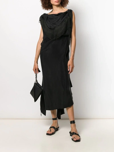 Shop Aganovich Draped Neckline Dress In Black