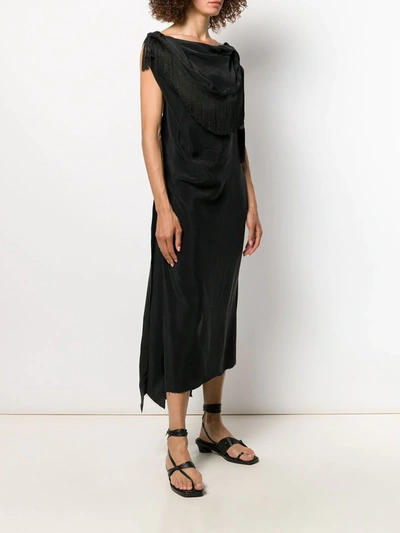 Shop Aganovich Draped Neckline Dress In Black