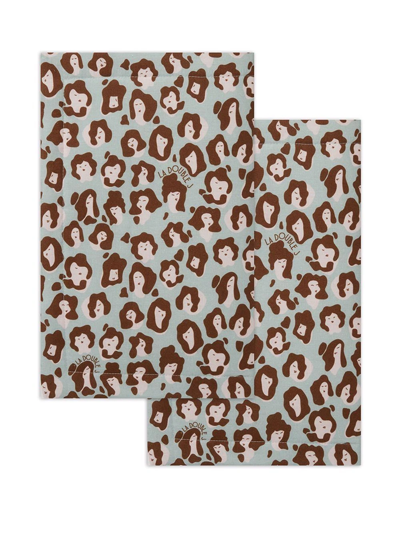 La Doublej Set Of 2 Lady Leopard-print Table Mats In Grau