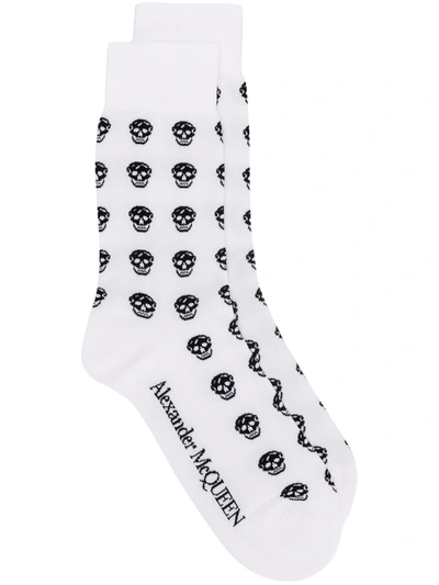 Shop Alexander Mcqueen Multi Skull Knit Socks In White