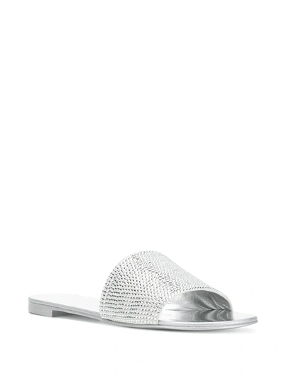 Giuseppe Zanotti Adelia Flat Swarovski Crystal Suede Sandals In Metallic