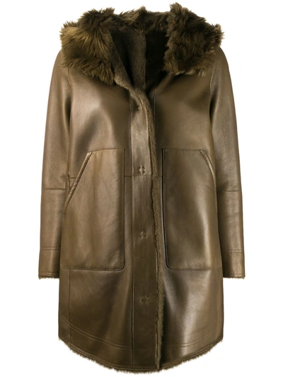 Shop Yves Salomon Hooded Shearling Coat In Green