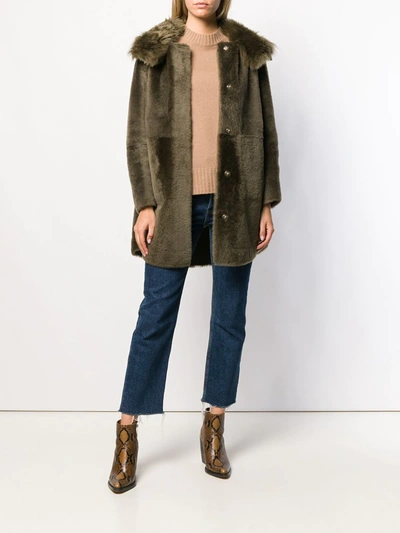 Shop Yves Salomon Hooded Shearling Coat In Green