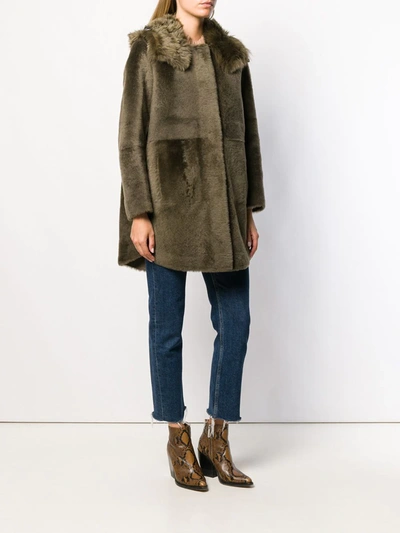 Yves Salomon Hooded Shearling Coat In Green