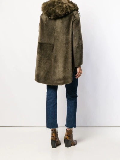 Yves Salomon Hooded Shearling Coat In Green