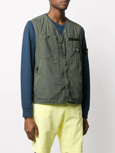 Shop Stone Island Crinkled Zip-up Gilet In Green