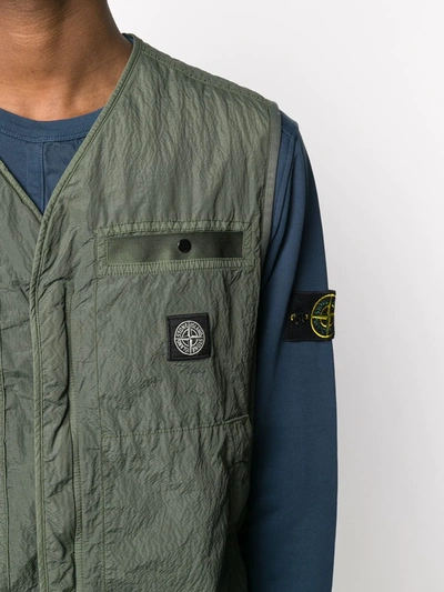 Shop Stone Island Crinkled Zip-up Gilet In Green