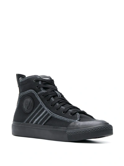 Shop Diesel High Top Sneakers In Bicolour Cotton In Black