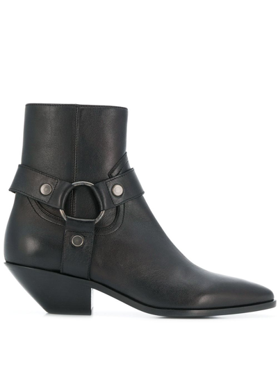 Shop Saint Laurent West Harness Ankle Boots In Black