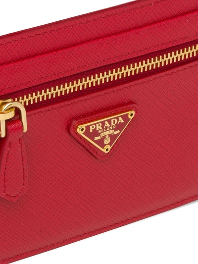Shop Prada Shoulder Strap Cardholder In Red