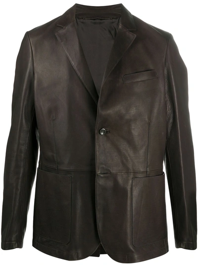 Shop Ajmone Leather Jacket In Brown