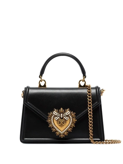 Shop Dolce & Gabbana Small Devotion Leather Top-handle Bag In Black