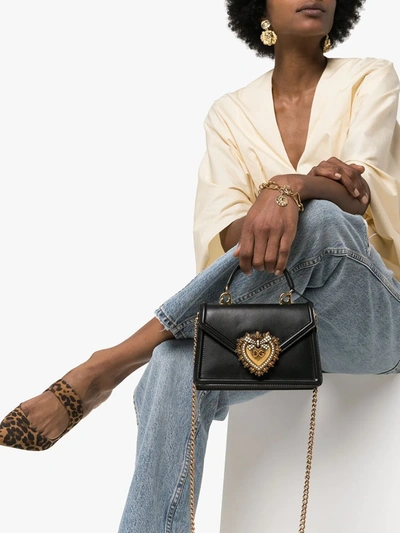 Dolce & Gabbana Small Devotion Molurus Python Skin Top Handle Bag In Black