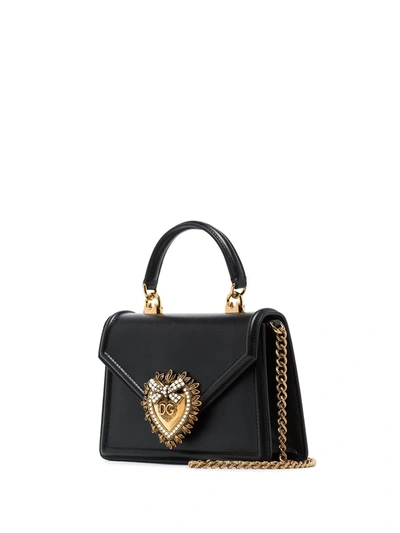 Shop Dolce & Gabbana Small Devotion Leather Top-handle Bag In Black