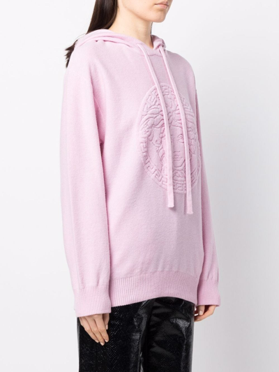 Shop Versace Medusa Knitted Hoodie In 粉色