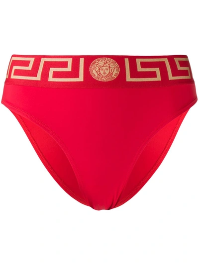 Shop Versace Greca Key Bikini Bottoms In Red
