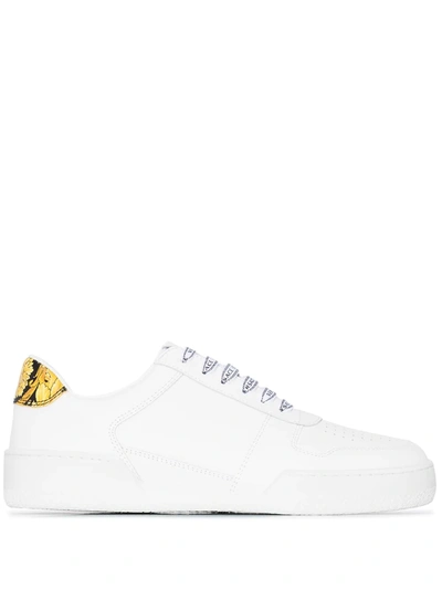 Shop Versace Baroque-print Leather Sneakers In White