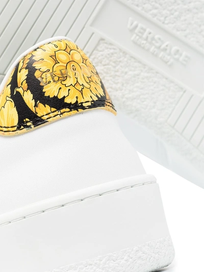 Shop Versace Baroque-print Leather Sneakers In White