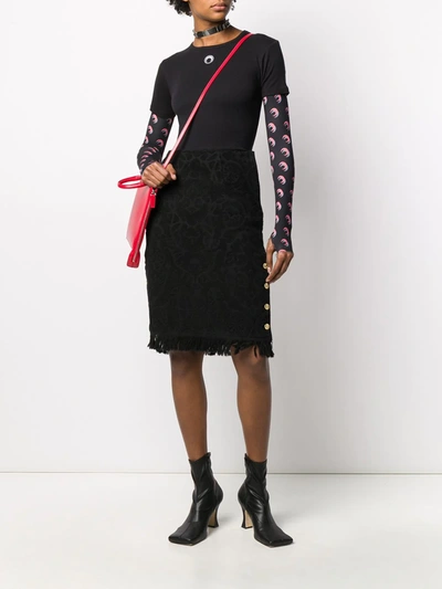 Shop Marine Serre Upcycled Floral-jacquard Pencil Skirt In Black