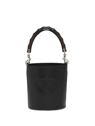 Shop Prada Structured Handle Bucket Bag In Black