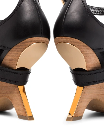Shop Alexander Mcqueen No.13 105 Wedge Leather Sandals In Black