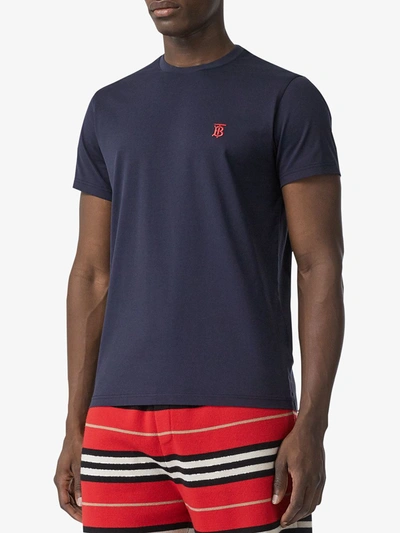 Shop Burberry Embroidered Monogram Motif T-shirt In Blue