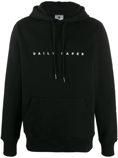 Shop Daily Paper Drawstring Logo Print Hoodie In Black