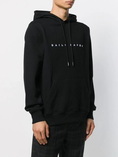 Shop Daily Paper Drawstring Logo Print Hoodie In Black