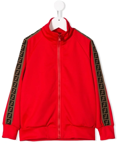 Shop Fendi Ff-striped Zip-up Jacket In Red