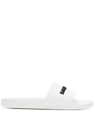 Shop Balenciaga Logo-embossed Pool Slides In White