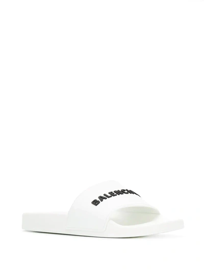 Balenciaga Embossed Logo Rubber Slides In White