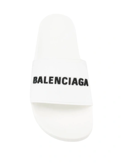 Balenciaga Embossed Logo Rubber Slides In White